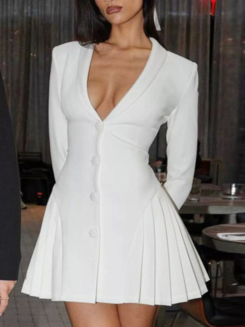 Button Down Blazer Pleated Mini Dress