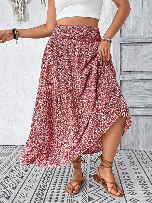 Plus Size Floral Print Tiered Skirt