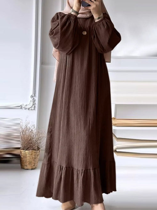 Full Size Textured Balloon Sleeve Maxi Dress Plus Size