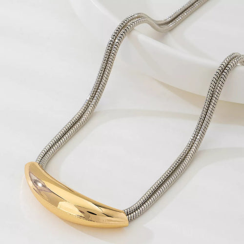 Two-Tone Alloy Curved Pendant Snake Chain Necklace