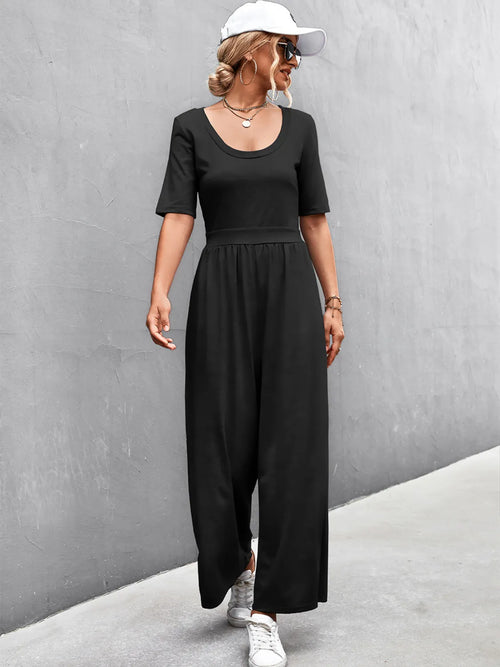 Scoop Neck Short Sleeve Jumpsuit