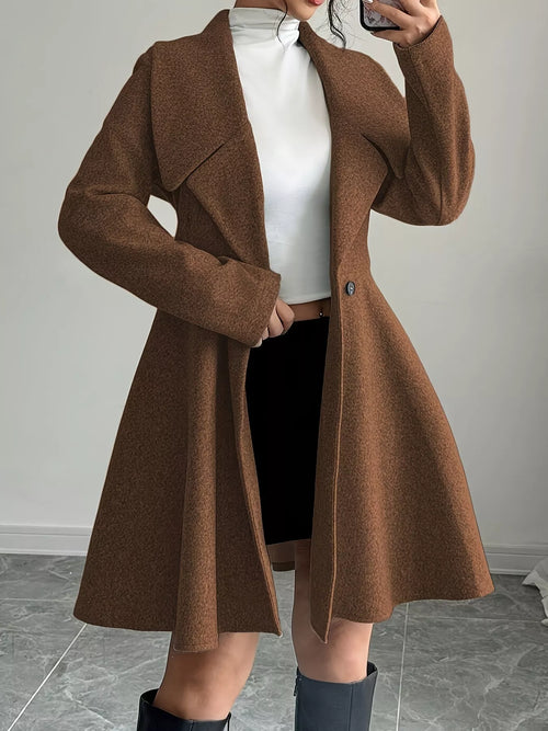 Double-Breasted Fit & Flare Wool Blend Coat
