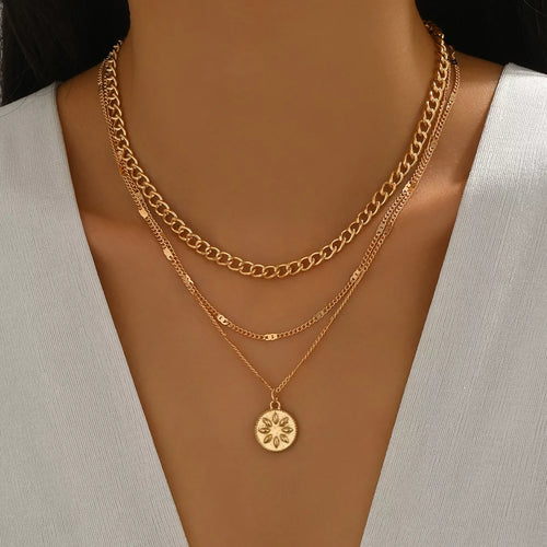 18K Gold-Plated Three Layered Pendant Necklace