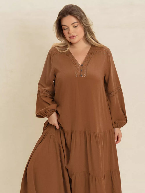 Plus Size Bohemian Tiered Maxi Dress with Balloon Sleeves