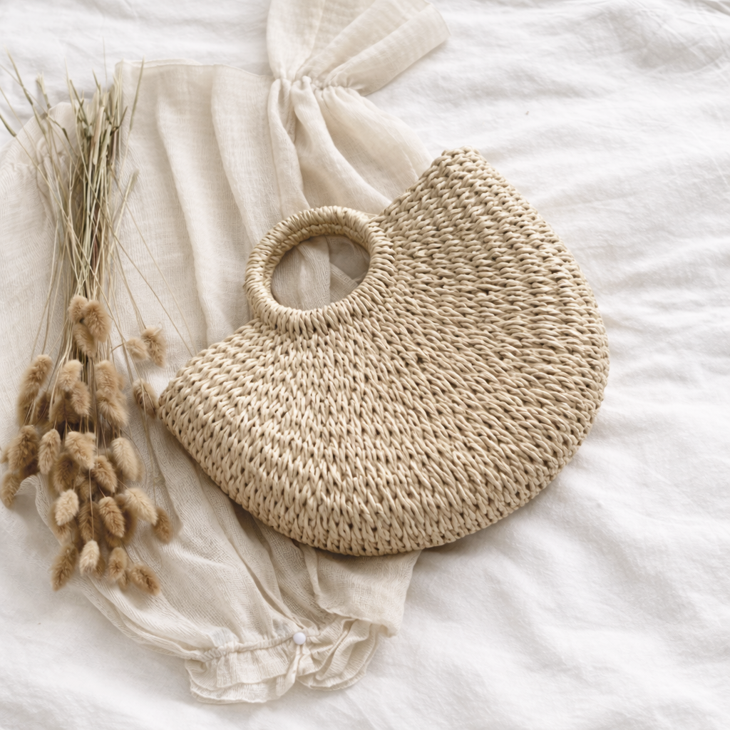 Woven Bucket Half Moon Bag