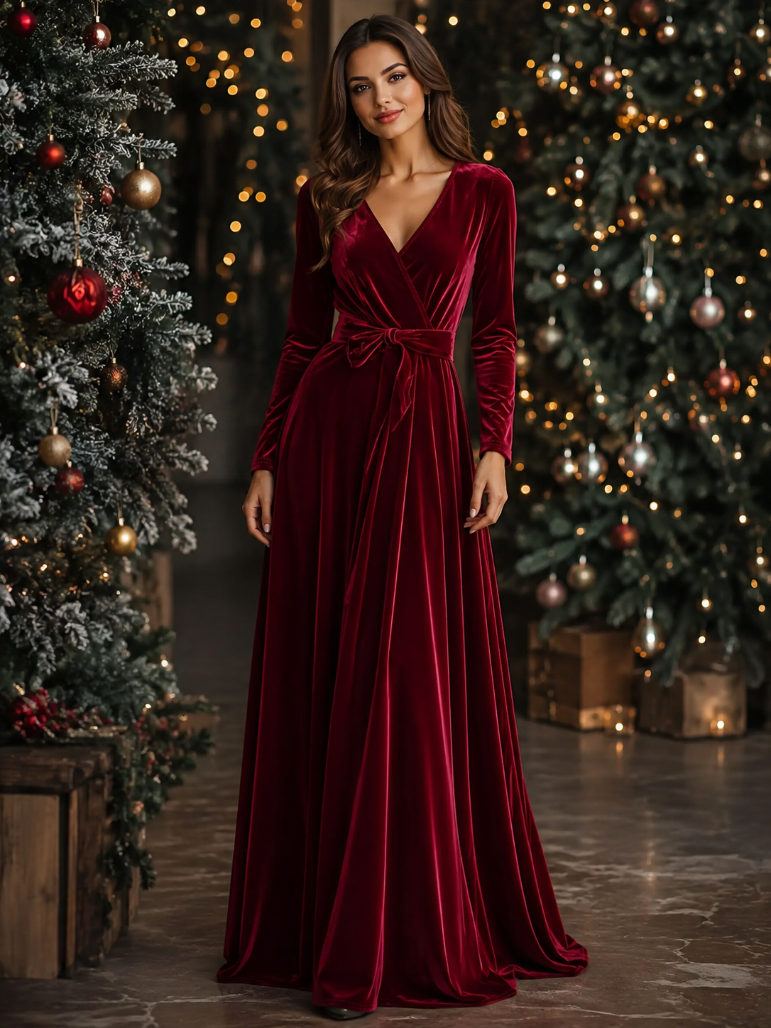 Velvet Wrap Surplice Maxi Dress Trendsi