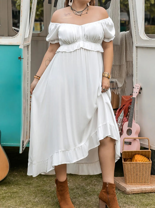 Plus Size Ruffled Hem Off-Shoulder Dress