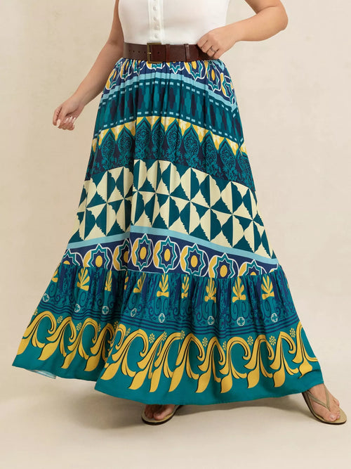 Plus Size Printed Maxi Skirt