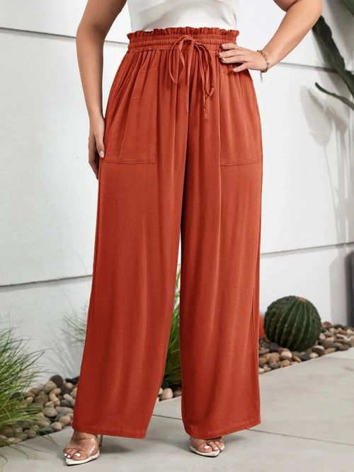 Plus Size High Waist Wide Leg Drawstring Pants