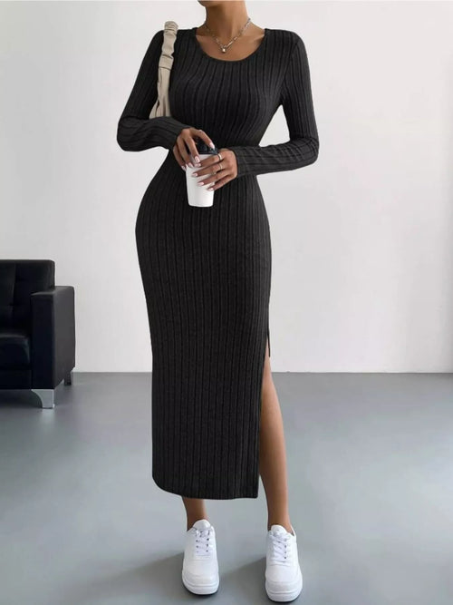 Full Size Ribbed Knit Bodycon Midi Dress Plus Size