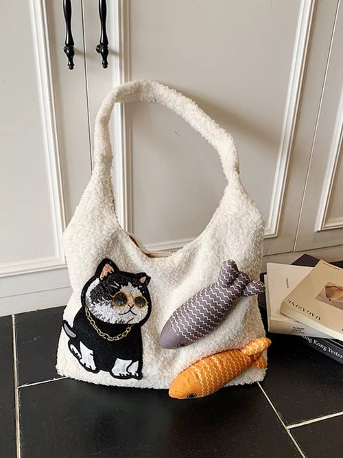 Cat Fish Fluffy Handbag