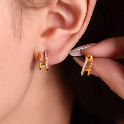 18K Gold-Plated Titanium Steel Rhinestone Earrings