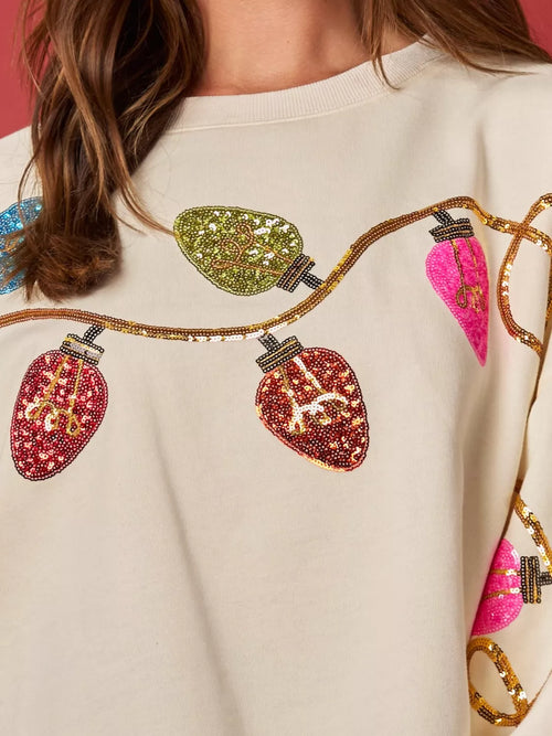 Christmas Holiday Lights Sequin Embellished Sweatshirt