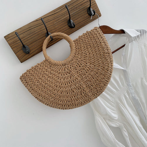 Woven Bucket Half Moon Bag