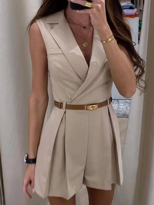 Solid Sleeveless Surplice Romper