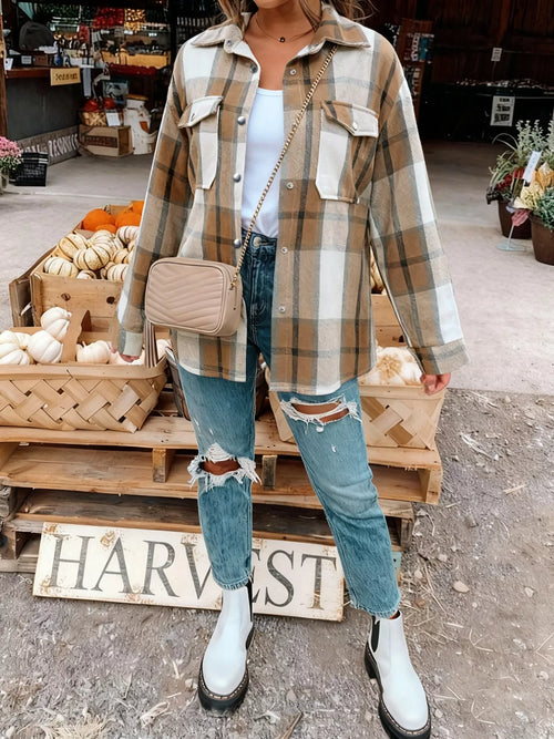 Plus Size Casual Plaid Button-Down Shirt