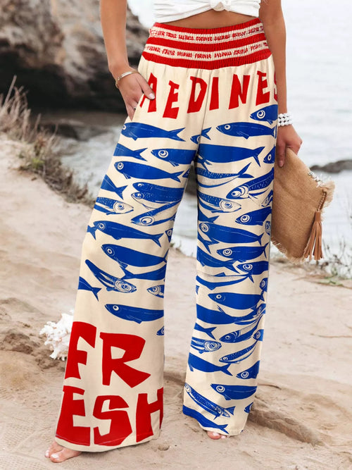 Plus Size Printed Wide Leg Pants