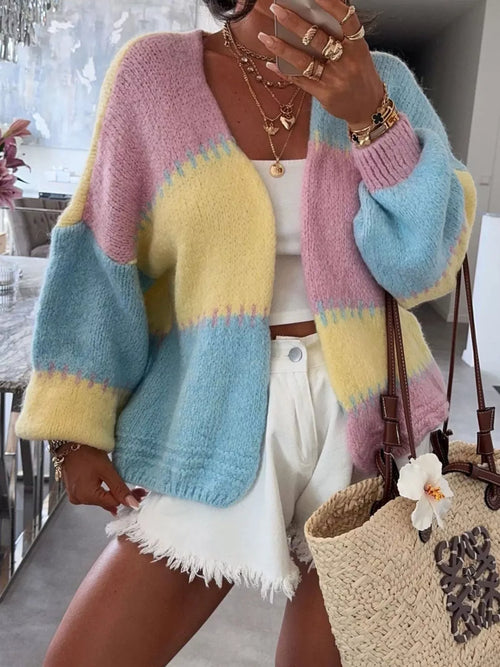 Color Block Open Front Cardigan