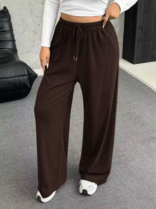 Full Size Drawstring Wide Leg Pants Plus Size
