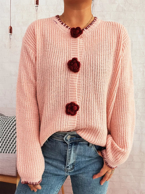 Flower Button Long Sleeve Cardigan