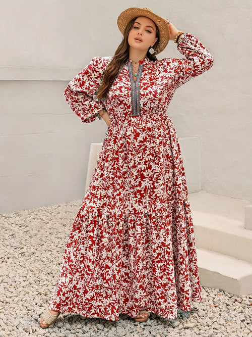 Plus Size Floral Print Long Sleeve Maxi Dress