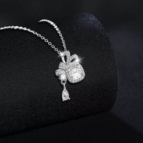 1.5 Carat Moissanite 925 Sterling Silver Bowknot Pendant Necklace