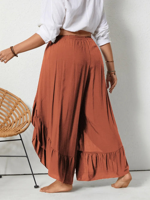 Plus Size Ruffled Wide Leg Pants