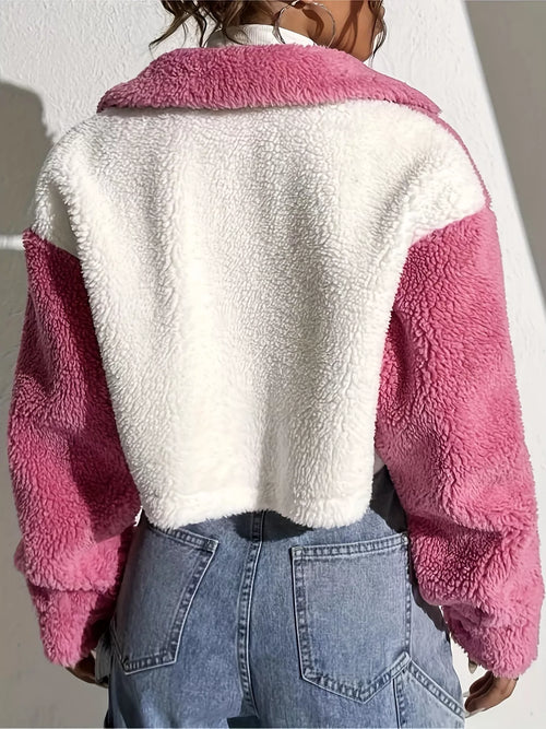 Two-Tone Plush Cropped Jacket