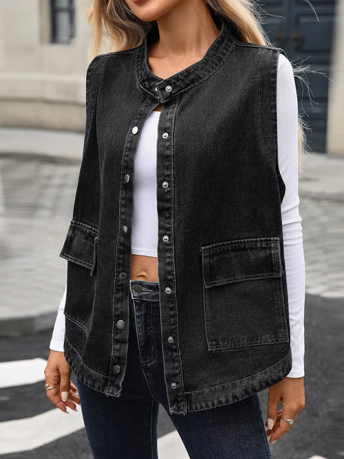Snap Down Sleeveless Denim Jacket