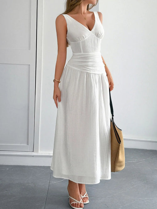 Cutout V-Neck Sleeveless Midi Dress
