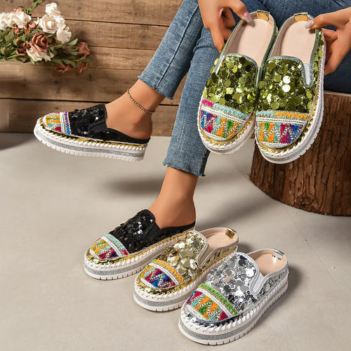 Sequin Round Toe Platform Loafers