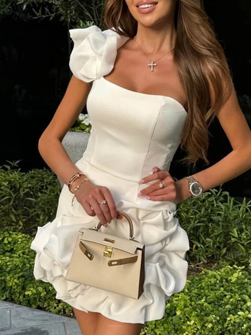 One-Shoulder Ruffle Mini Dress