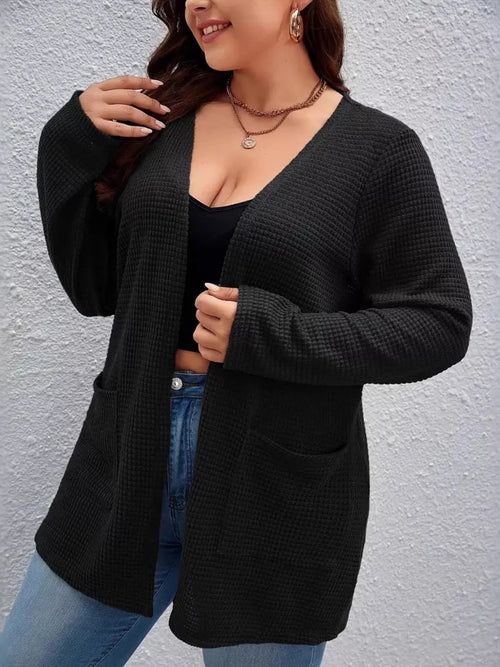 Plus Size Open Front Long Sleeve Knit Cardigan
