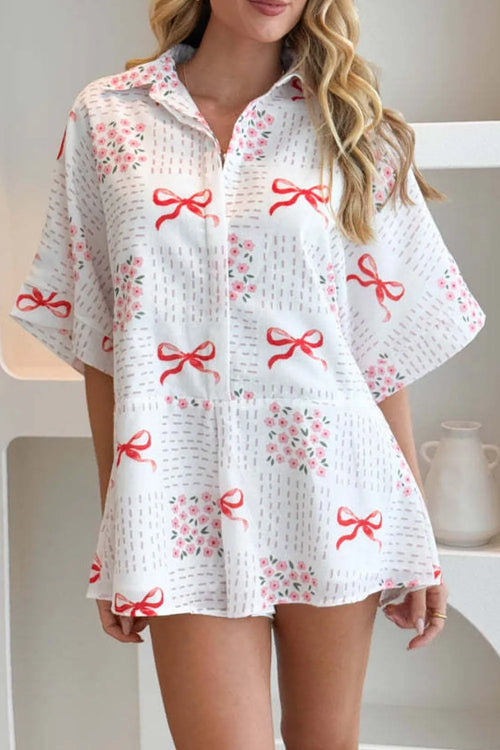 Printed Tie Waist Romper