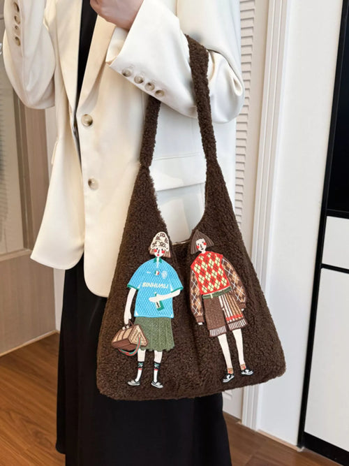 Embroidered Character Plush Handbag