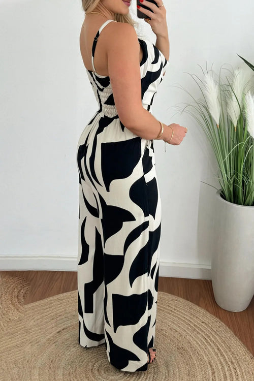 Two-Tone Spaghetti Strap Wide Leg Jumpsuit