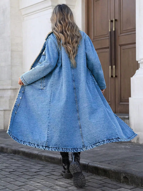 Sherpa Lined Longline Denim Jacket