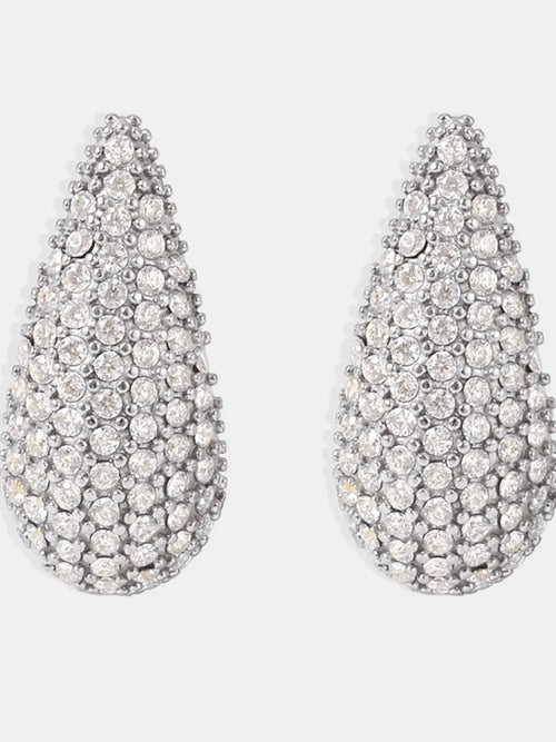 Stainless Steel Inlaid Zircon Teardrop Earrings